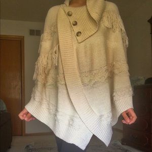 I.N.C. Cream Fringe Cowl Poncho